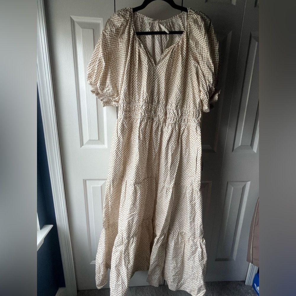 Anthropologie Somerset Cream Maxi Dress with Subtle Dot Print